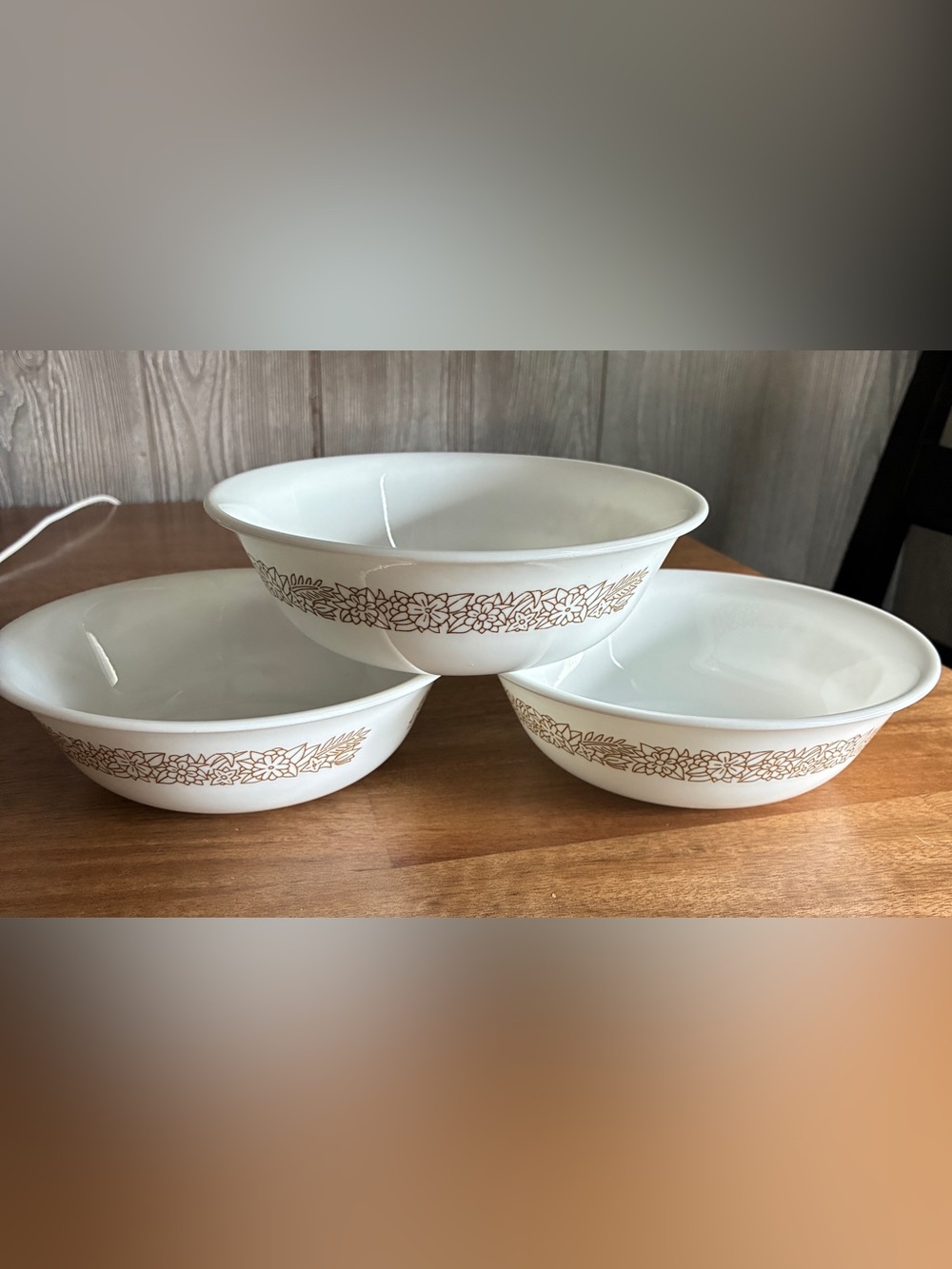 3 Vintage Corelle by Corning Woodland Brown Pattern Fruit Bowl Made In USA